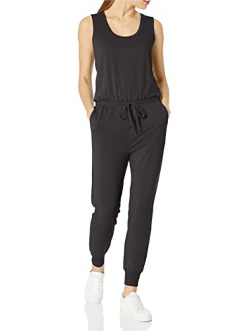 Studio Terry Fleece Jumpsuit Sleeveless Scoop Neck Drawstring Jogger